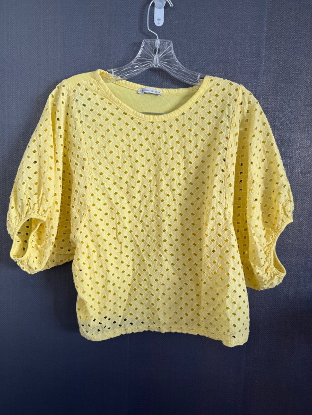 Yellow Zara Eyelet Lace Balloon Sleeve Top Size S